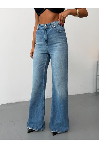 Women's High Waist Wide Leg Loose Fit Draped Jean Pants