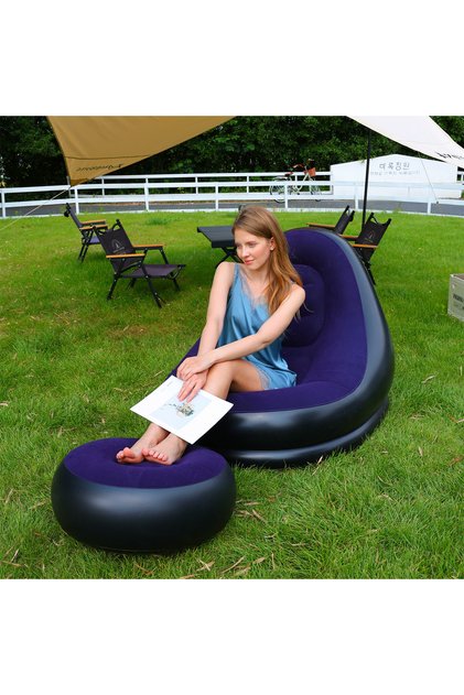 dark blue Lazy Couch Sofas Inflatable Chair Foldable Recliner Outdoor Sofa Bed Footstool Portable Fo