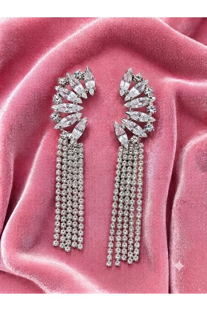Accessory Stone Dangle Evening Dress Earrings Special Occasions Design Earrings Silver