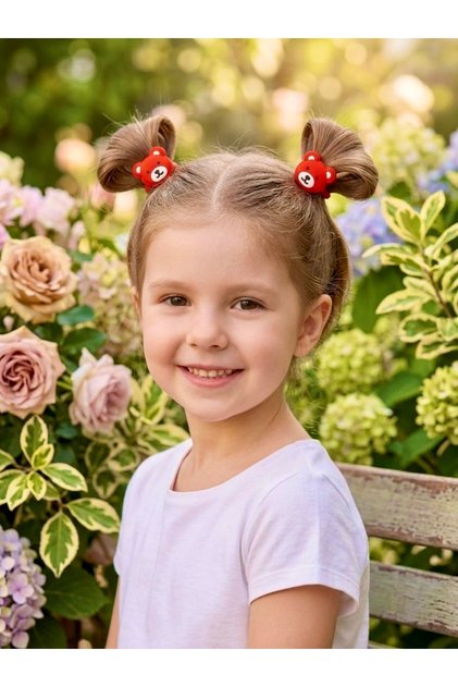 Girl's Teddy Bear Figured Rubber Hair Clip Set Cute Colorful Hair Clips 10 Pieces Red Yellow Blue Pink