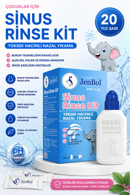 Kids Sinus Rinse Burun ve Sinus Temizl. Kiti 120 ml X 20 Yedek Tozu . Çocuğunuzun rahat nefes alması için optimize edilmiş temizleme gücü