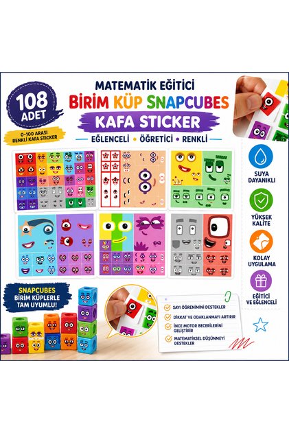 Mathematics Educational Unit Cube Face Expression Sticker Set 108 Colorful Stickers