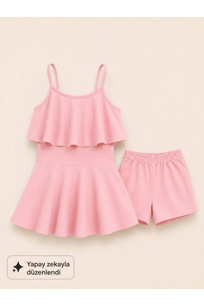 Girls' Strappy Ruffle Dress and Shorts 2-Piece Swimsuit Set