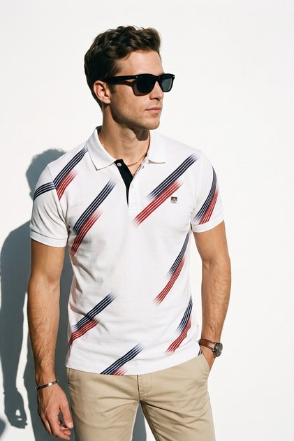 Men's Regular Line Detailed 100% Cotton Polo Collar Tshirt