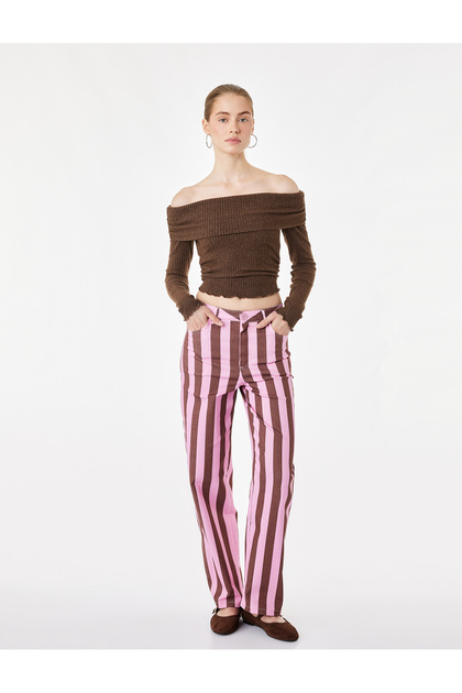Büzgülü Slim Fit Kaşkorse Omzu Açık Uzun Kollu Tişört