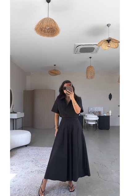 Black Pleated Skirt Look Premium Trousers