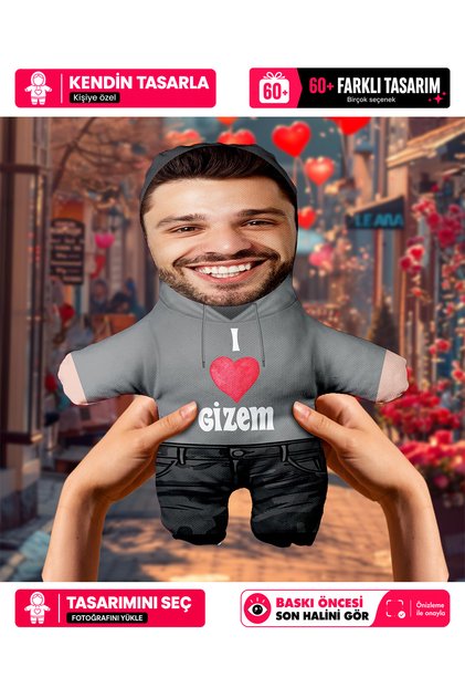 Minik Sevgilim Peluş Oyuncak Yastık - 25cm - Kişiye Özel Fotoğraflı Sevgiliye Hediye - Erkek