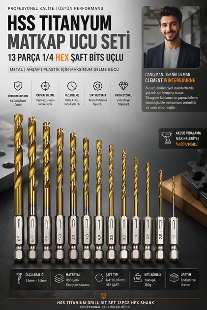 HSS Matkap Ucu 1/4 HEX 13 Parça HSS Tungsten Karbür Matkap Uç 1.5-6.5mm Titanyum 722460