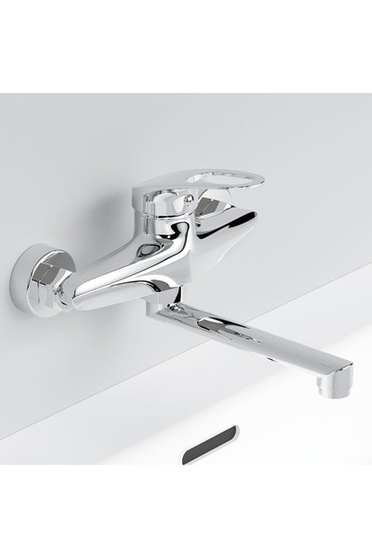 Chrome Kitchen Faucet Mixers Wall Mounted Single Handle Mixer Tap Sink Faucet Rotation Hot Cold Wate