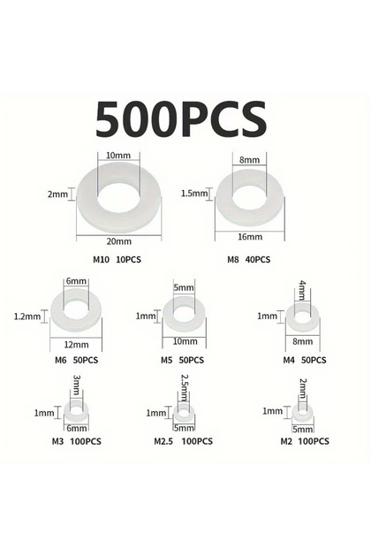 500PCS 250/500pcs/1 Set Nylon Washer Flat Assortment Set with 8-size Safety Plates M2 M2.5 M3 M4 M5