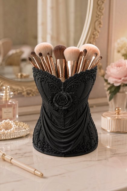 Rose Motif Corset Design Makeup Brush Holder Organizer Pen Holder Desktop Organizer 14 cm