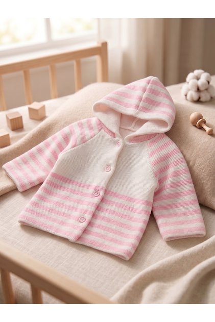 Newborn Hooded Double Layer Knitwear Baby Girl - Baby Boy Cardigan
