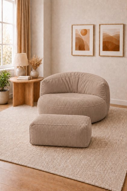Peluş Twist 100 cm Fitilli Peluş Puf Koltuk Ayak Puflu Yıkanabilir Kılıflı TV Okuma ve Oyun Koltuğu