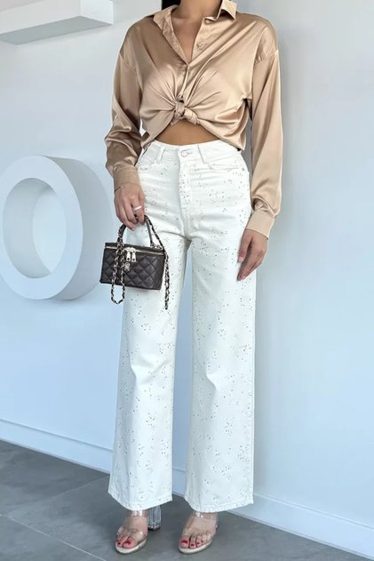 Women's Spliced Stone Jean Denim Pants