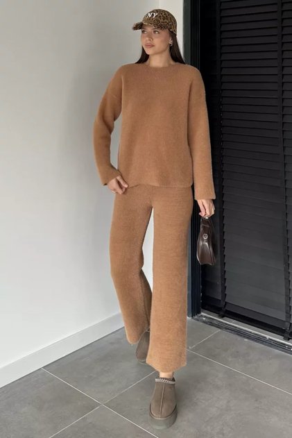 Gülseli Women's Bearded Soft Yarn Sweater Pants Knitwear Two-Piece Set