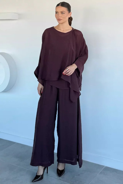 Gülseli Women's Transparent Blouse and Pants Two-Piece Set