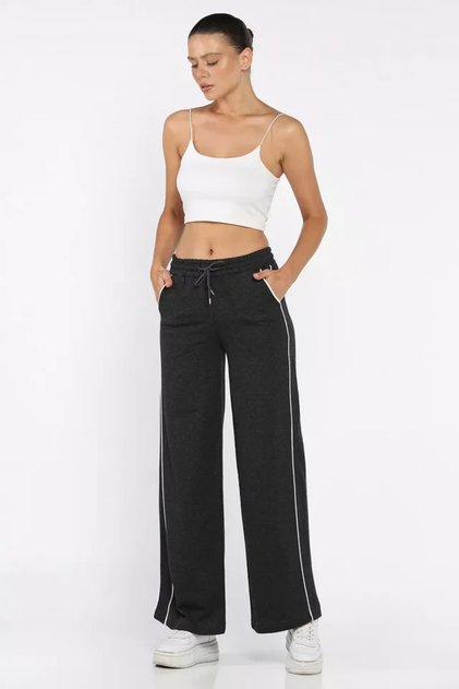 Women's Wide Leg Sweatpants with Elastic Waist and Stripes