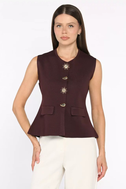 Gülseli Women's Gold Buttoned Knitwear Vest