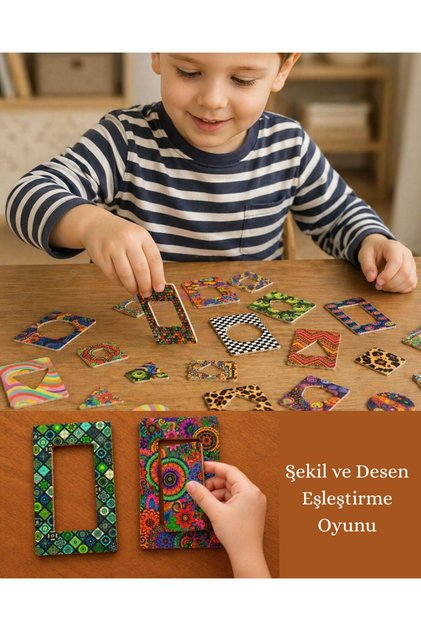 Montessori Wooden Bultak Geometric Plates Shape Pattern Matching Set 40 Pieces 3+ 6X10 cm