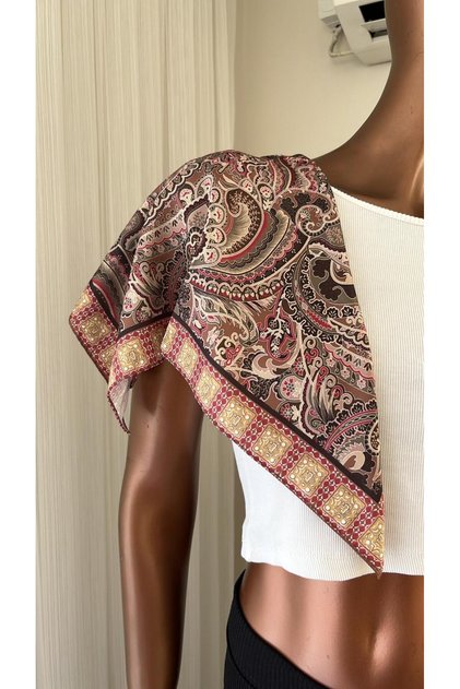 Fular Hair Accessory Brown Patterned Bag Accessory and Can Be Used as a Bandana, a Stunning Product 50X50