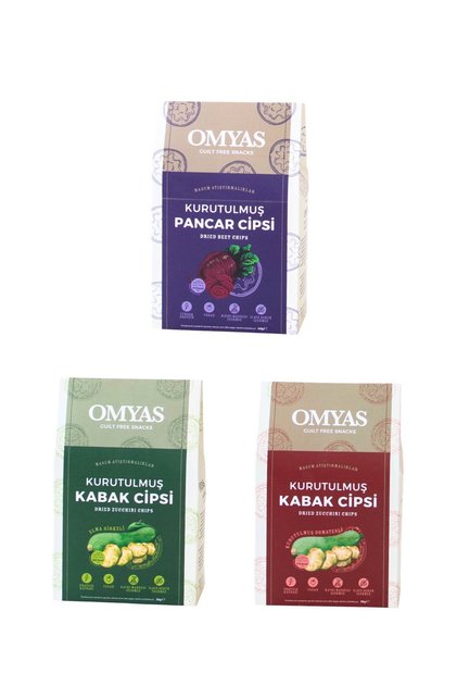 Elma Sirkeli Kurutulmuş Kabak Cipsi 35g + Domatesli Kurutulmuş Kabak Cipsi 35g + Kurutulmuş Pancar Cipsi 60g