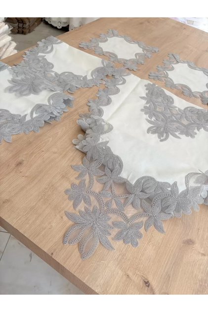 Living Room Set Dowry Set Cream Gray Runner Set 5 Piece Linen Runner Table Console Coffee Table Cover Helena