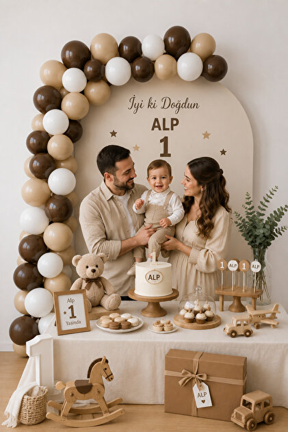 Brown Sand White Birthday Party Decoration Concept Balloon Chain Decoration Set 1 Year Old Brown
