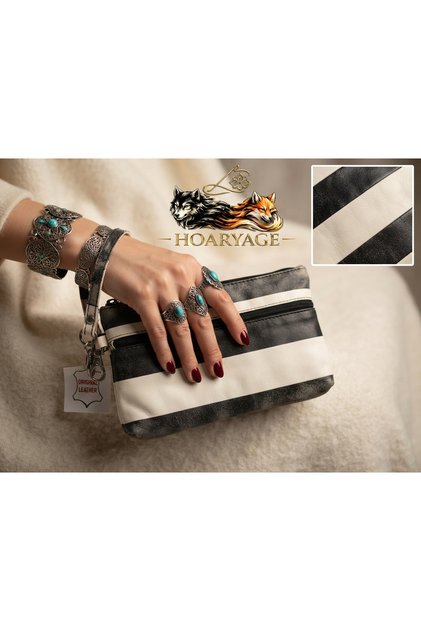 Genuine Lambskin Patterned Design Clutch Handbag with Removable Strap 20X13 cm