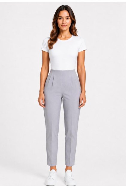 Women's Soft Gray High Waist Pleated Carrot Leg Trousers-P197