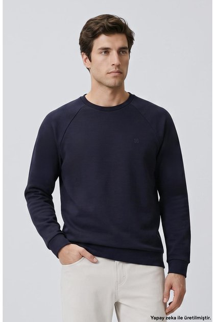 Lacivert Bisiklet Yaka Basic Sweatshirt