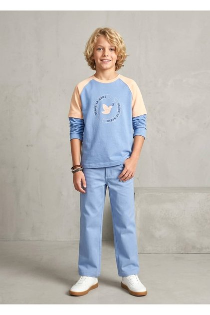 Organic Classic Cut Blue Woven Spring Boys' Trousers