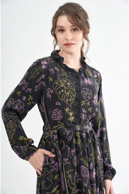 Botanical Print Silk Dress