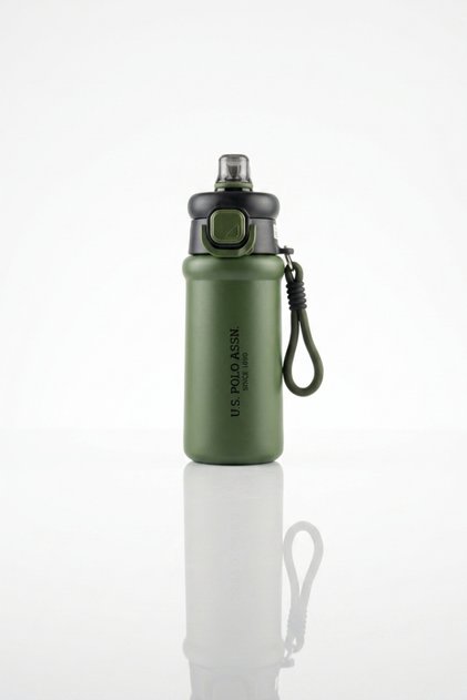 Unisex Water Bottle with Lid and Strap for Sports, School, Daily Travel, Dark Green Plmat26018