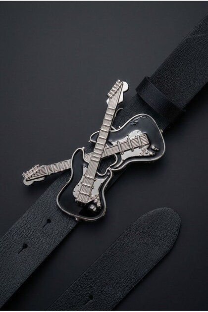Black Double Guitar Gothic Leather Belt