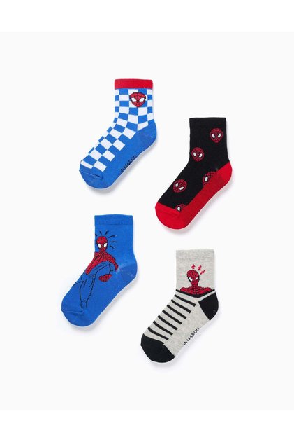 Pack Of 4 Pairs Of Socks With Spider-man Prints For Boys, Multicolour