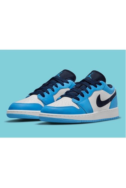 Air Jordan 1 Low Blue Black White UNC Shoes 553560-144 (GS) Youth Size 6Y