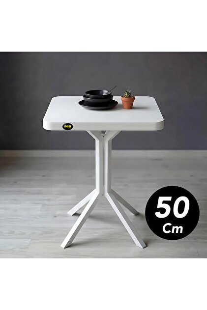 50 Cm Ürgüp Kare Beyaz Balkon Masası Yan Sehpa Mutfak Yemek Masası Beyaz Ayak