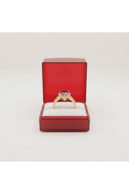 Gift Heart-Shaped Zircon Pink Stone Ring – Yellow Lacquer Coating – Boxed