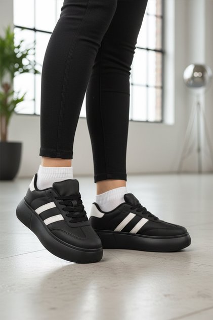 Black Thick Sole Lace-Up Unisex Walking and Sports Shoes Sneaker Dvs-01