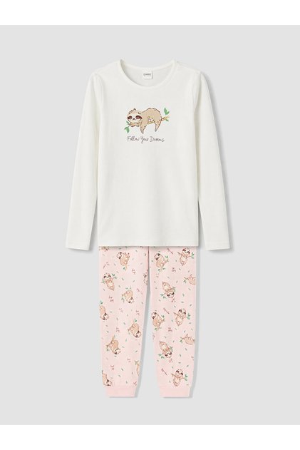 Pink Printed Girls' Pajama Set