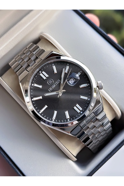 Black Silver Color - Men's Wristwatch - with Bracelet Gift