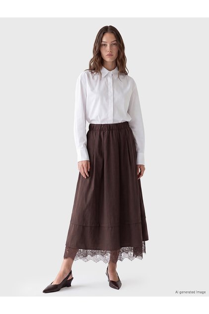 Alita City Lcw Modest Brown Gabardine Plain Midi Women's Skirt with a Difference