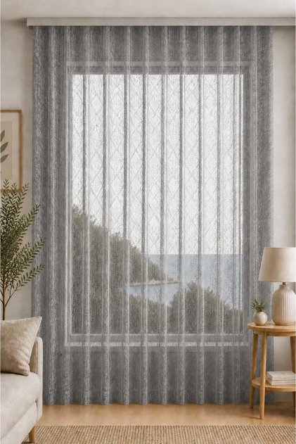 Valeri Anthracite Custom Size Tulle Curtain 140X260 1X3 Pleat
