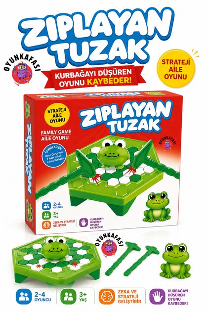 OYUNKAFASI Zıplayan Tuzak Kurbağa Oyunu 2-4 Kişilik Eğlenceli