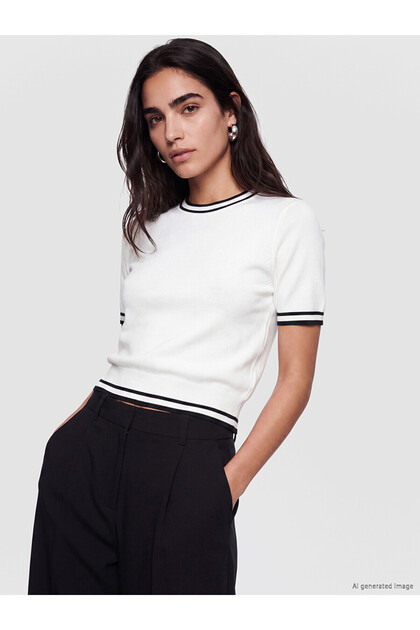 Lcw vision ecru striped crew neck women's knit sweater
