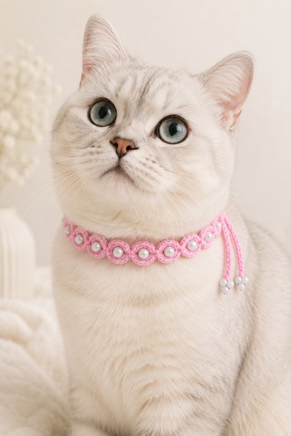 Cat Neck Accessory Pink Pearl Beaded Lace-Up Handmade Decorative Cat Collar