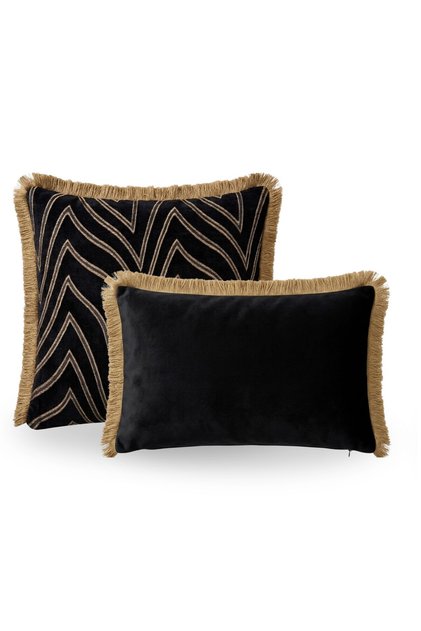 "Vellora" Tasseled Throw Pillow Cover Set - Black