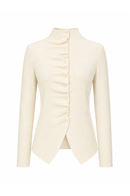 Women's High Collar Gathered Detailed Buttoned Fit Knitwear Cardigan 2666