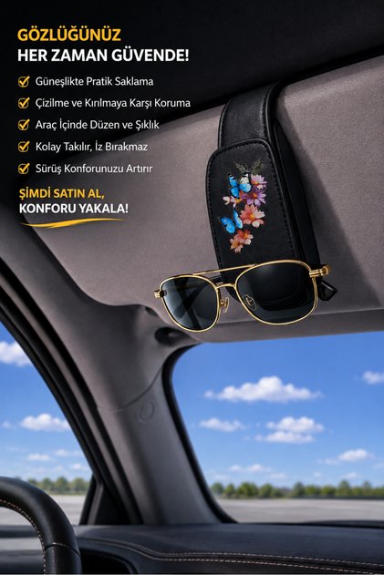 Gözlük Tutucu Siyah Çiçekli