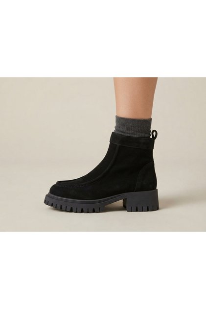Genuine Leather Suede Zippered Boots Women's Shoes